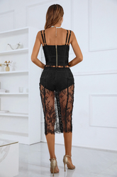 Ida – Transparentes Spitzenkleid-Set in Schwarz